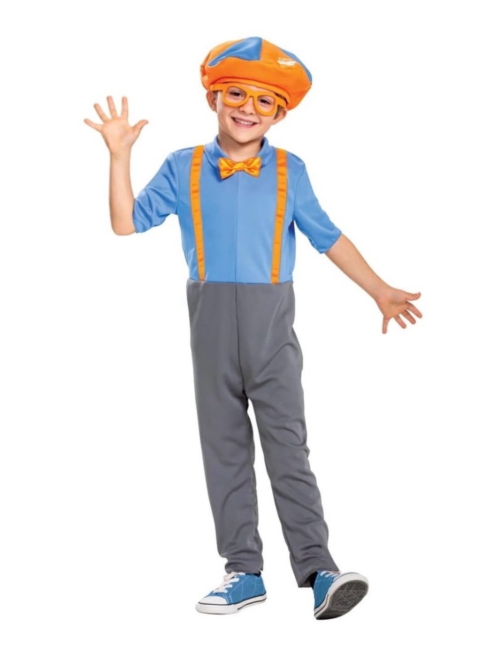 NEW Toddler Official Blippi Jumpsuit Bow tie Hat Glasses Halloween Costume 3T 4T